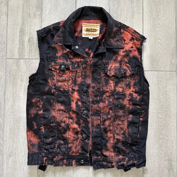 Rivet De Cru Jean Jacket Classic Sleeveless Rebel Distressed Look Men's Large